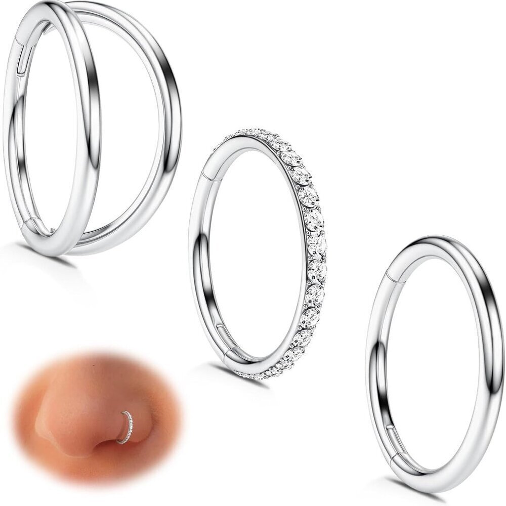 Nose Rings Hoops Stainless Steel 20g 7mm CZ Septum Clicker Cartilage Jewelry
